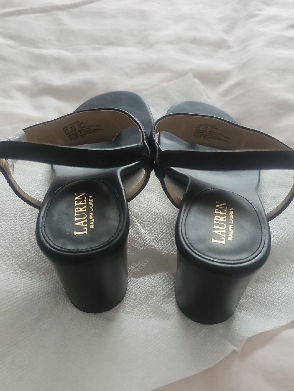 Lauren Ralph Lauren Black Thong Sandals with Gold Logo Accent - Picture 2 of 5